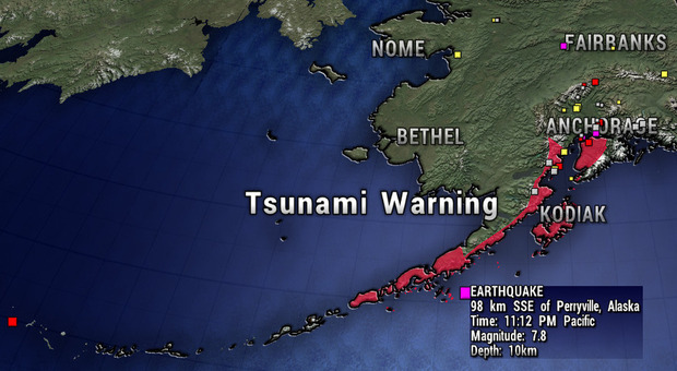 Terremoto fortissimo in Alaska, scossa di 7.8: è allerta tsunami