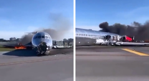 Atterraggio choc, l'aereo tocca terra e prende fuoco: evacuati più di 100 passeggeri VIDEO