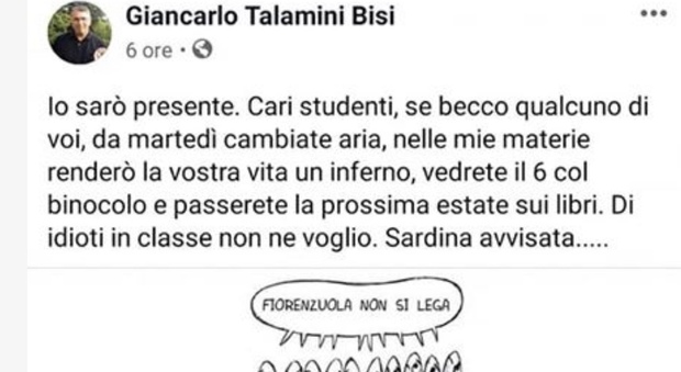 Professore contro le Sardine minaccia i suoi studenti: «Se vi becco in piazza renderò la vostra vita un inferno»