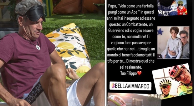 Gf Vip, Marco Bellavia difeso dal figlio sui social: «Vogliono farti passare per quello che non sei»
