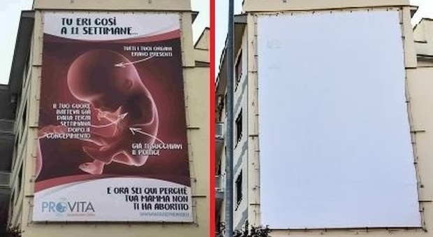 Rimosso il cartellone anti-aborto dell'associazione Pro Vita