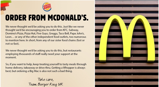 Burger King: «Ordinate da McDonald's!». L'appello (che non ti aspetti) a sostegno del settore della ristorazione