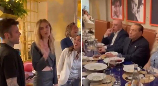 Berlusconi, Chiara Ferragni e Fedez: incontro al ristorante a Milano. L'ex premier: «Solo io più famoso di voi due» VIDEO