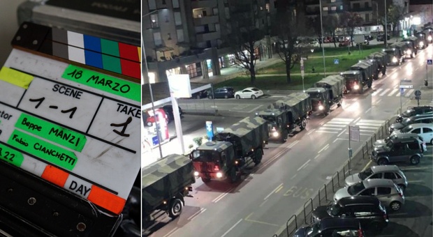 Tornano i camion militari a Bergamo. Ma stavolta è per un film sul dramma del Covid
