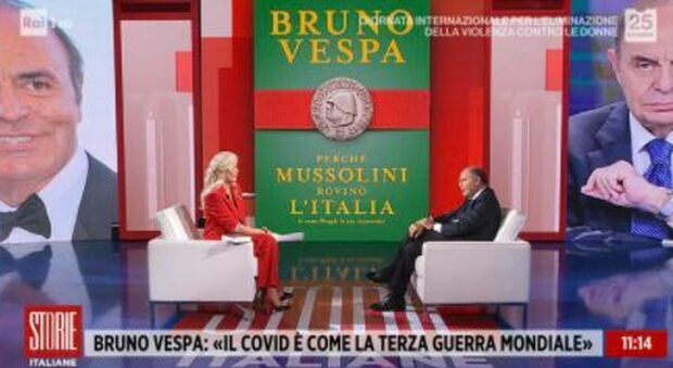 Bruno Vespa a Storie Italiane: «Il Covid è la terza guerra mondiale. Ha fatto due milioni di morti»