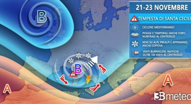 Meteo, arriva la “tempesta di Santa Cecilia”: da domani temporali e neve a bassa quota. Ma da mercoledì cambia tutto