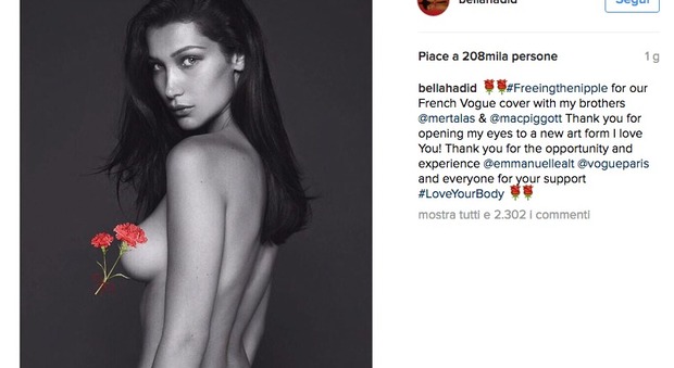 Il primo sexy topless di Bella Hadid: a seno nudo su Vogue