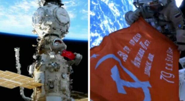 Sull'Iss la bandiera della vittoria dell'Urss esposta da cosmonauta del partito di Putin Video