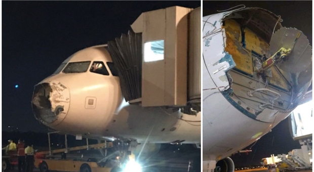 Atterraggio d'emergenza, aereo senza muso e con un motore rotto. Terrore a bordo: «Dio salvaci». Cosa è successo VIDEO