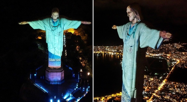 Coronavirus, a Rio de Janeiro il Cristo Redentore rende omaggio ai medici in prima linea