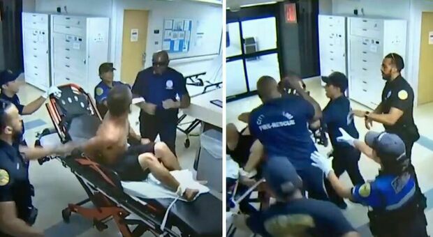 Un paziente gli sputa addosso, vigile del fuoco si infuria e lo prende a pugni: il video choc
