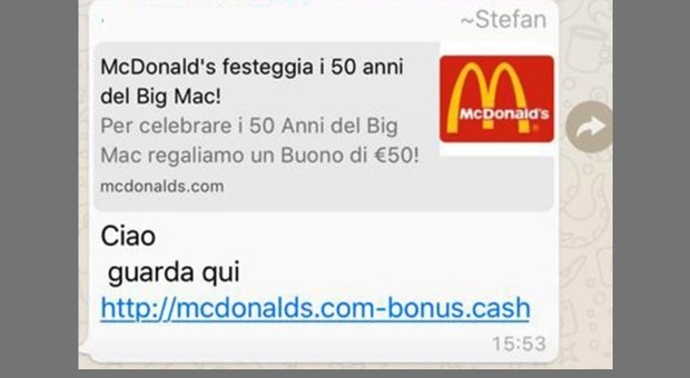 «McDonald's, buono sconto da 50 euro»: lo avete ricevuto su Whatsapp? Non cliccateci, ecco perché