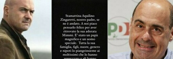 Morto Aquilino Zingaretti, il papà di Luca e Nicola. L'attore su Instagram: «Ritrova la sua Mimmi»