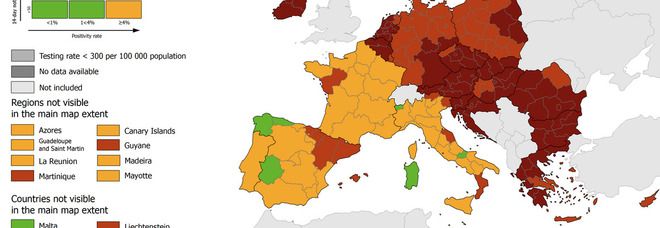 Quasi tutta Italia in zona gialla: tre regioni (più Bolzano) in rosso, tre in verde