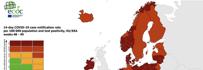 Mappe Ecdc: soltanto Sardegna, Puglia e Molise in giallo