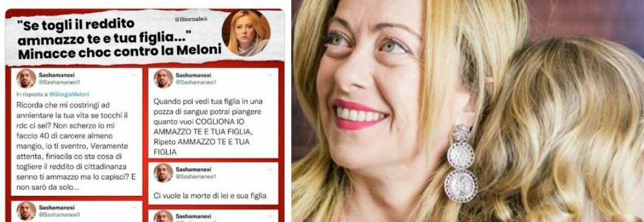 Giorgia Meloni e Ginevra minacciate sui social: «Se togli il reddito ammazzo te e tua figlia»