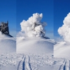 L'eruzione nella "neve", lo spettacolo del vulcano Ebeko in Russia