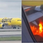 Aereo della compagnia low cost Spirit Airlines prende fuoco