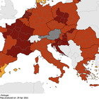 La mappa europea dell'Ecdc: quasi tutta Italia in rosso, solo la Val d'Aosta in rosso scuro